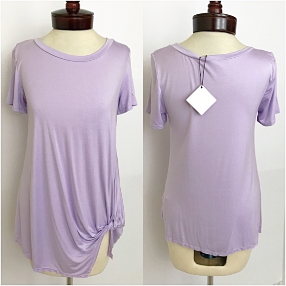 📍SALE Lilac Asymmetrical Knotted Tee Top S - Picture 6 of 7